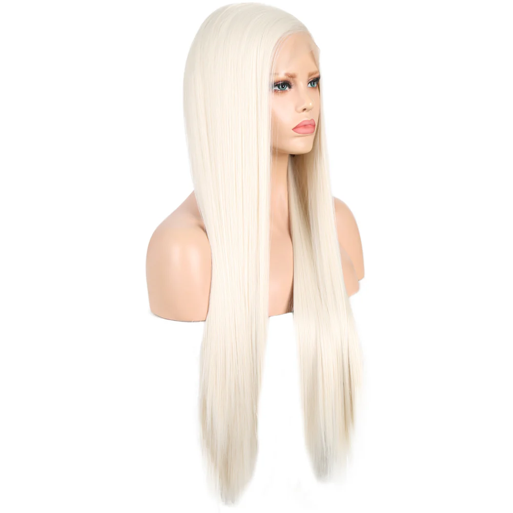 Glitzy White Front Lace Long Straight Hair Wig - Image 2