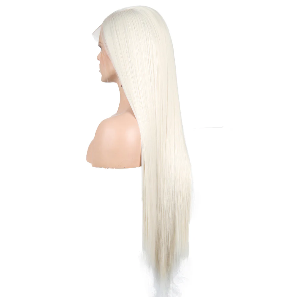 Glitzy White Front Lace Long Straight Hair Wig - Image 3