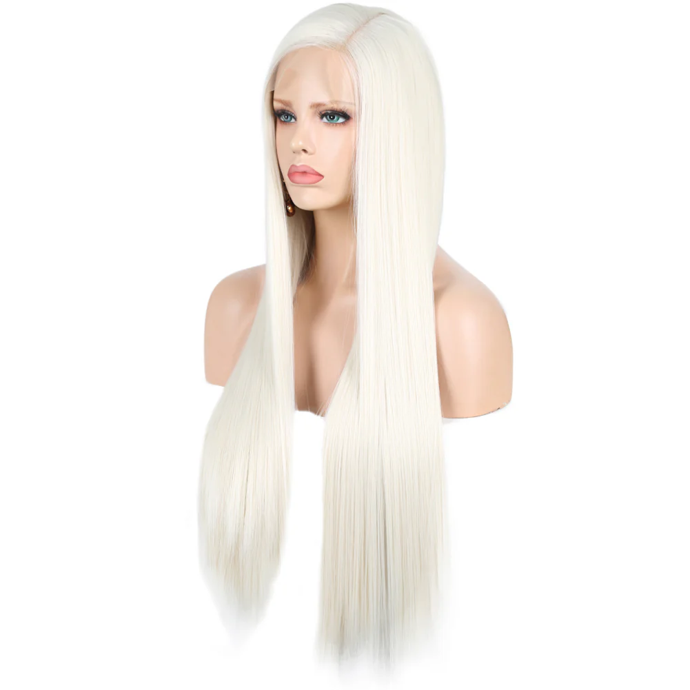 Glitzy White Front Lace Long Straight Hair Wig - Image 4