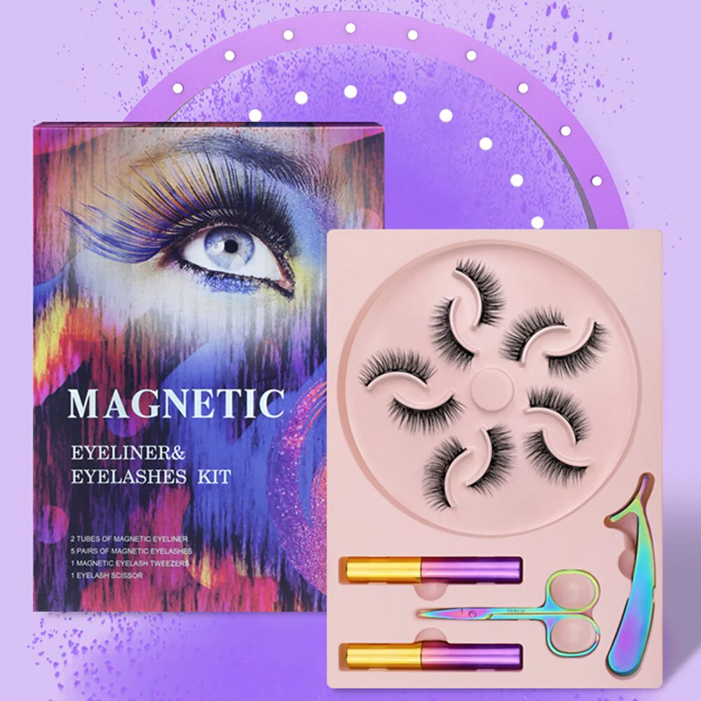 Natural Long Faux Mink Magnetic Eyelashes Full Kit Set (5 Pairs) - Image 2