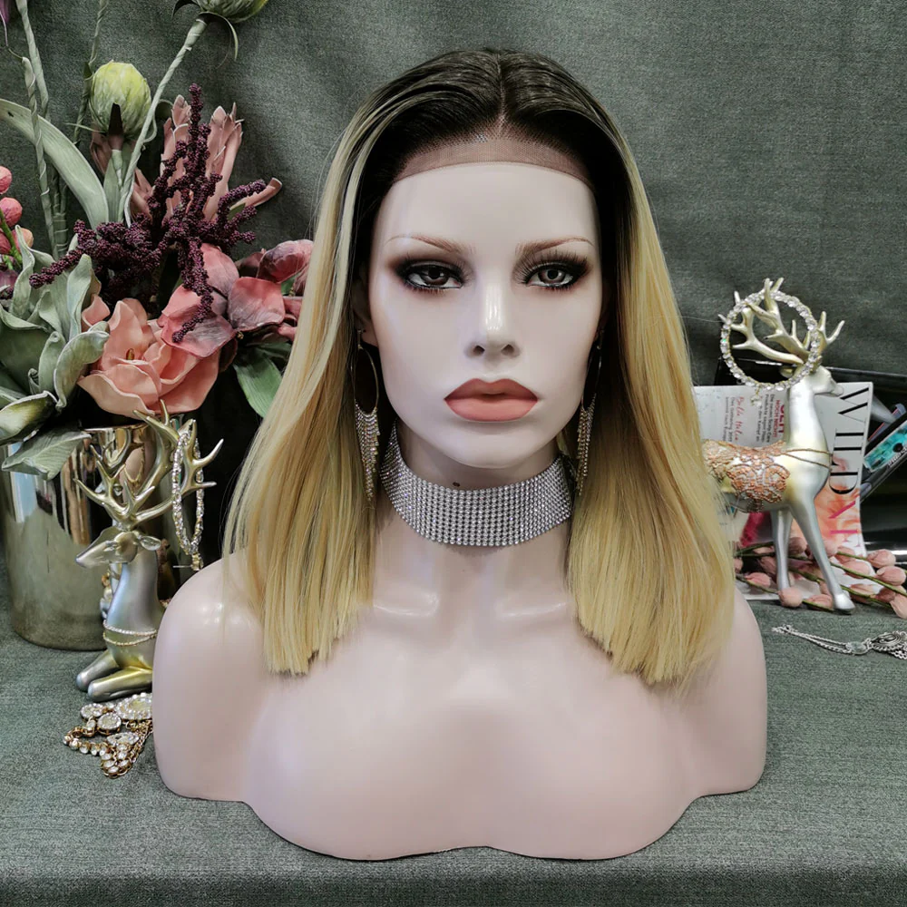 Premium Wig - Contrast Blonde Center Parting Lace Front Wig