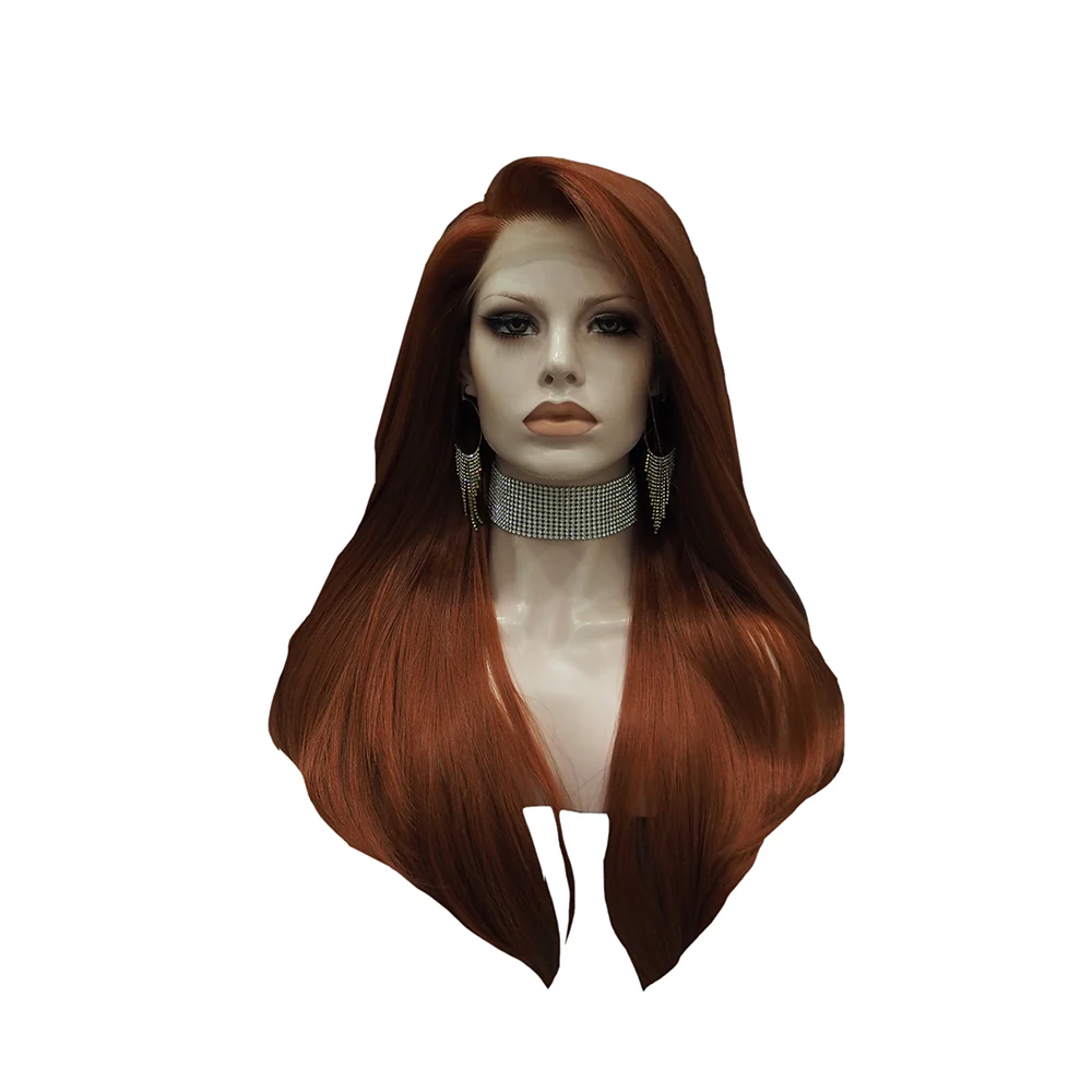Premium Wig - Fiery Cinnamon Side Sweep Extra Long Lace Front Wig