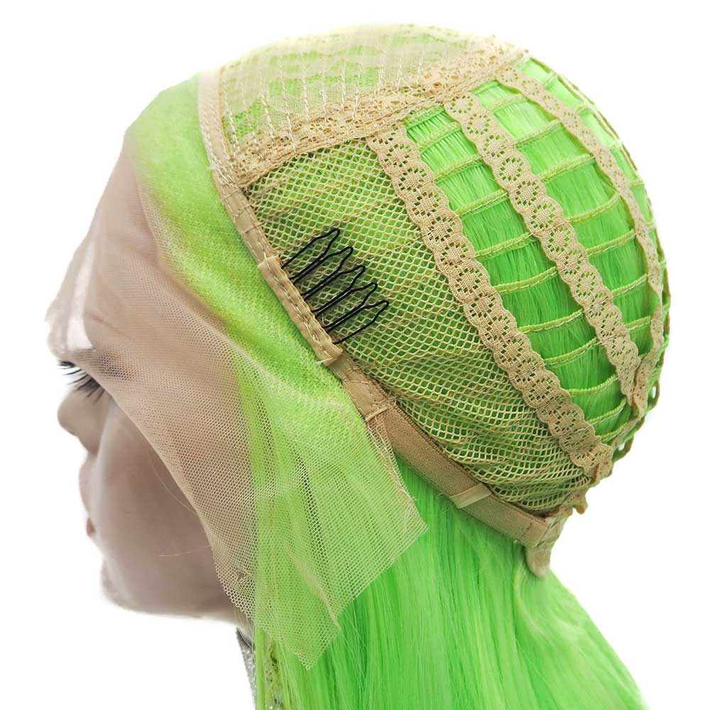 Premium Wig - Fluorescent Green Side Sweep Long Lace Front Wig - Image 4
