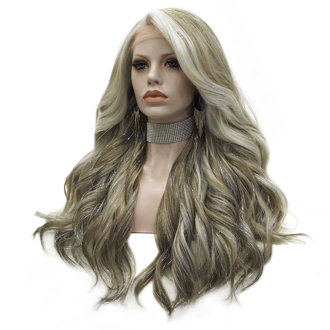 Premium Wig - Long Tinsel Grey Ombre Lace Front Wig - Image 3