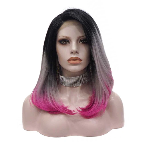 Premium Wig - Rooted Ash Blonde with Pink Edge Medium Lace Front Wig