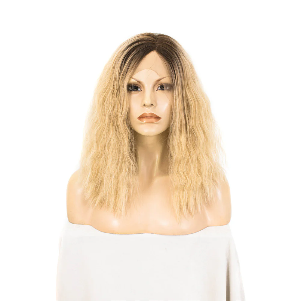 Premium Wig - Rooted Honey Blonde in Medium Curl Lace Front Wig