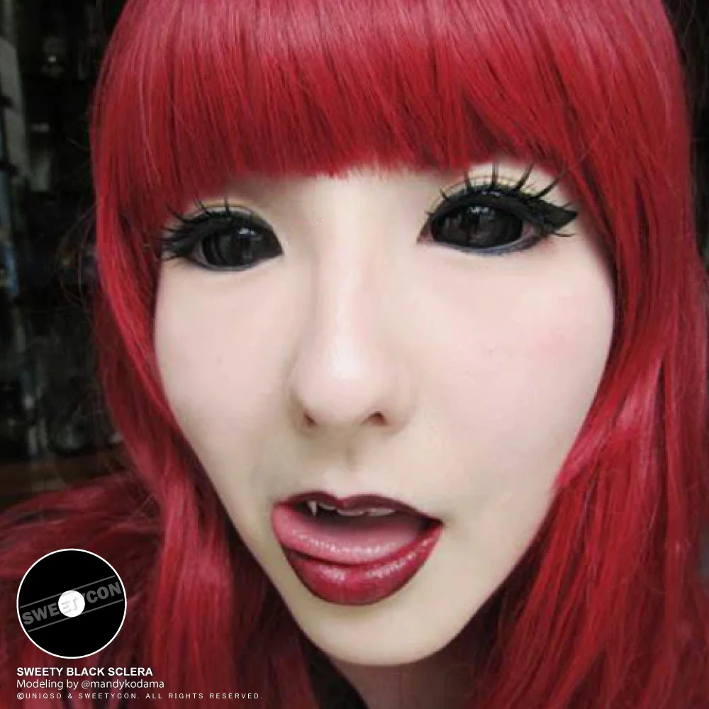 Sweety Black Sclera Contacts Sabretooth/Blackout/Black with Prescription (1 lens/pack) - Image 6