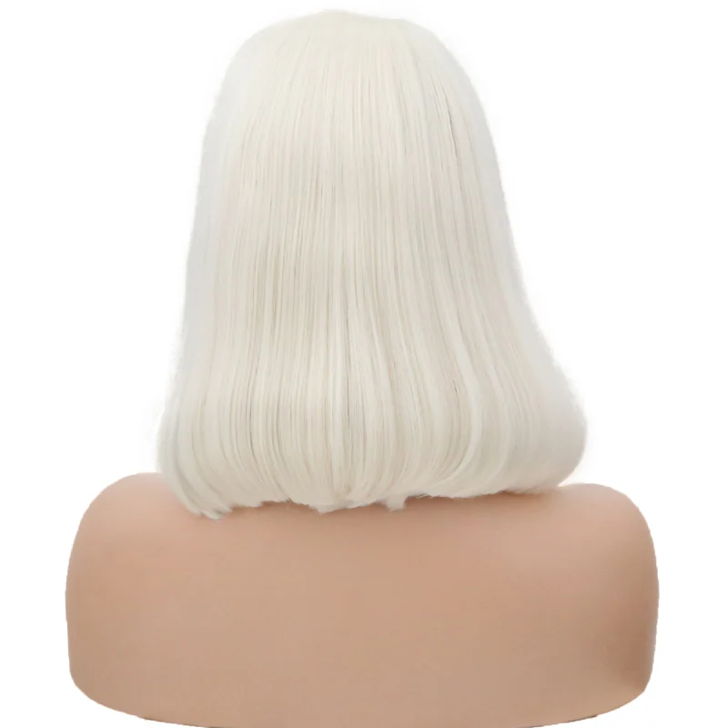 White Pearl Velvet Front Lace Bob Wig - Image 5